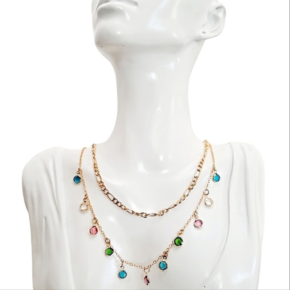 Gold layered necklace Boho colorful rhinestones Dainty Charm festival 💖2/$30 - Picture 5 of 15